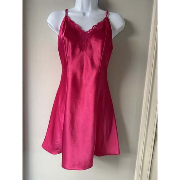 VTG Victorias Secret Y2K Satin Babydoll Slip Dress S Pink lace trim Coquette - Picture 4 of 13
